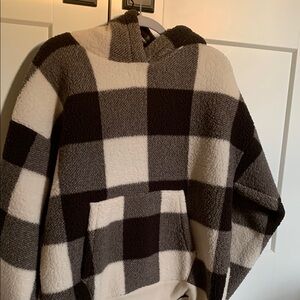 Cozy Black and Cream Plaid Hooded Sweater